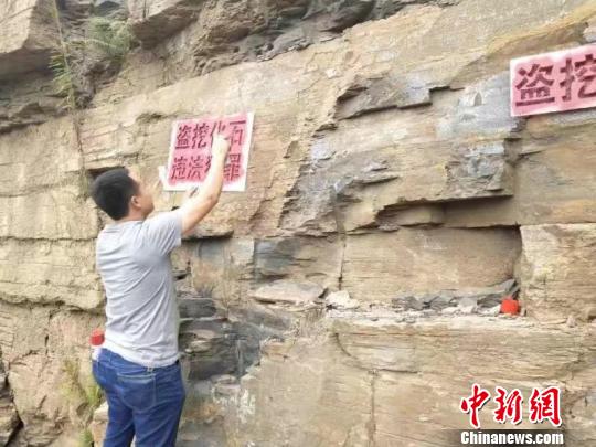 工作人员进行古生物化石宣传?；すぷ?。