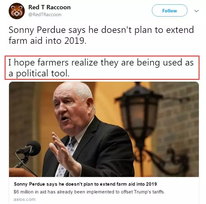 贸易战美国农民要市场不要补贴 特朗普:取消补贴