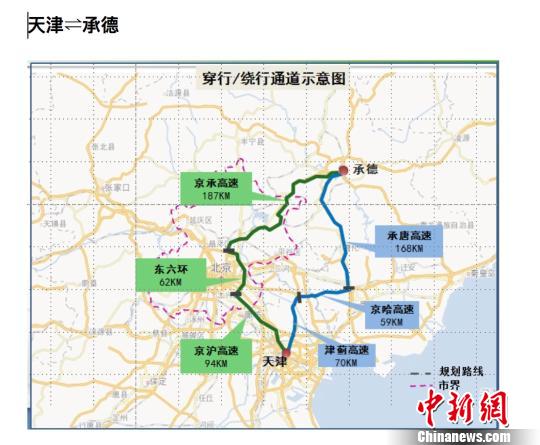 自2018年12月1日起，北京市行政区域内道路全天禁止国三排放标准柴油载货汽车行驶。图为绕行示意图。北京交通部门供图