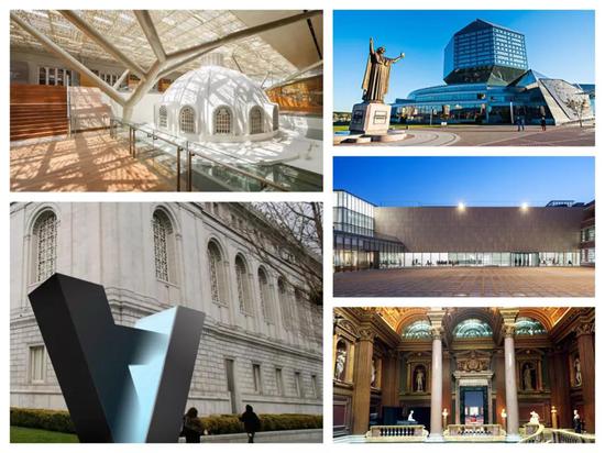 部分参加论坛的艺术博物馆外景（自左至右依次为新加坡国家美术馆、旧金山亚洲艺术博物馆、白俄罗斯国家博物馆、韩国国立现当代美术馆、剑桥大学菲茨威廉艺术博物馆）