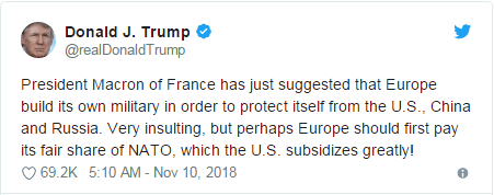 马克龙想建欧洲军队防中俄美 特朗普:太侮辱了