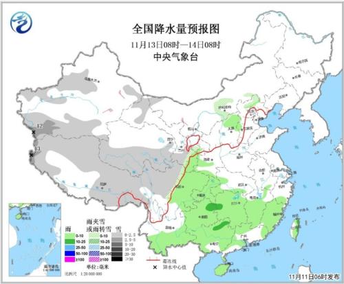 全国降水量预报图(11月13日08时-14日08时) 点击进入下一页