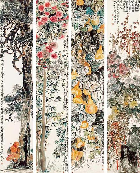 齐白石 花果四屏 1920 年作