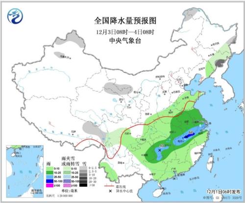 全国降水量预报图(12月3日08时-4日08时) 点击进入下一页