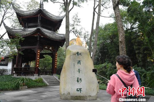 “杜甫千诗碑”吸引参观者?！“苍?摄