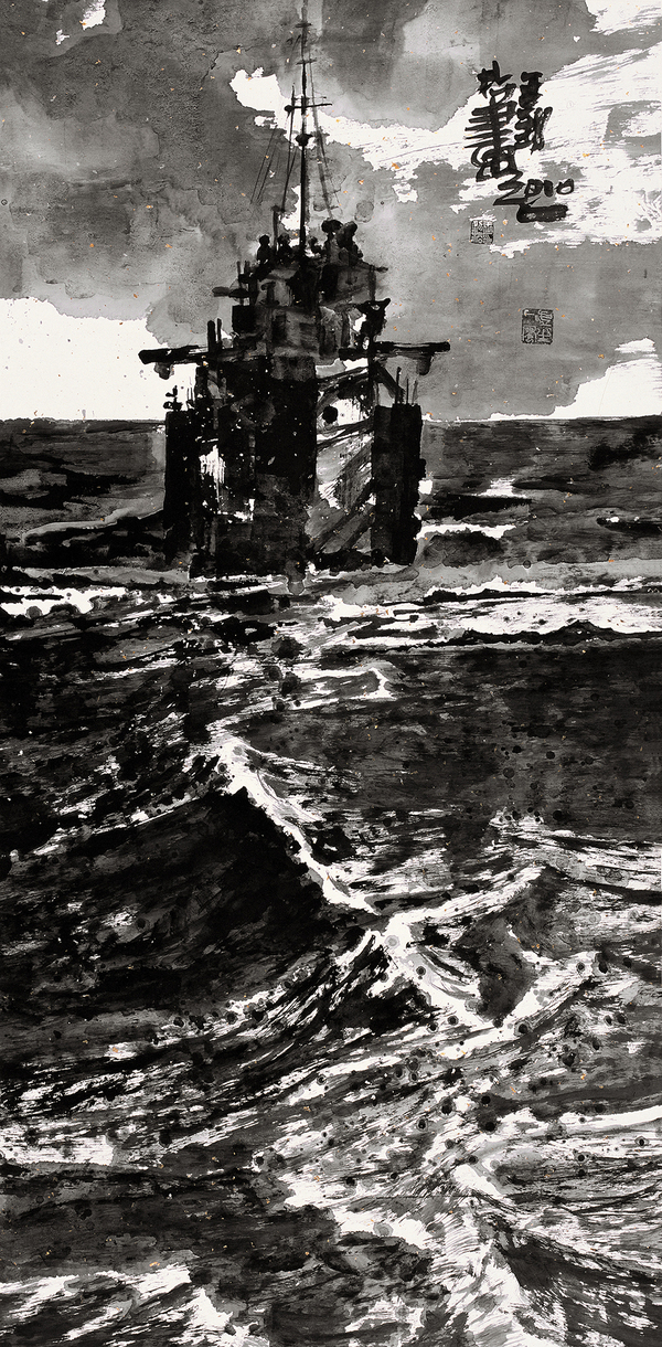 王劲松，水墨风景No.67，133×65.5cm，纸本水墨，2010