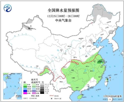 全国降水量预报图(12月25日08时-26日08时 点击进入下一页