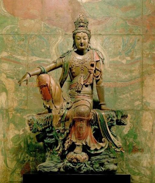 彩绘木雕南海观音坐像 辽/金10—13世纪？纳尔逊——阿特金斯博物馆藏