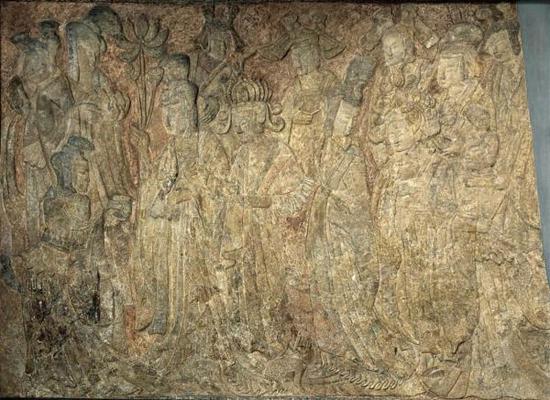 《帝后礼佛图》北魏 出自河南洛阳龙门宾阳洞？纳尔逊——阿特金斯博物馆藏