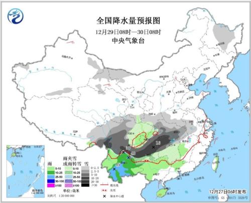 全国降水量预报图(12月29日08时-30日08时) 全国降水量预报图(12月29日08时-30日08时)