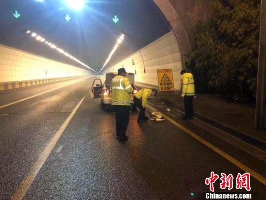 图为交警进行撒盐除冰工作。贵阳市公安交管局供图