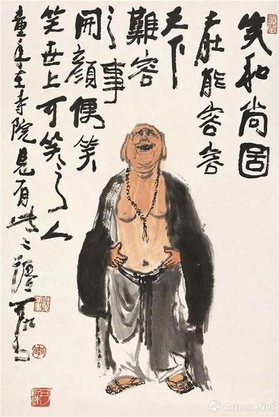 李可染 笑和尚图 纸本设色
