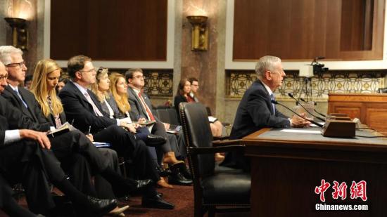 资料图：马蒂斯出席在国会参议院的听证会。<a target='_blank' href='http://www.chinanews.com/'>中新社</a>记者 张蔚然 摄