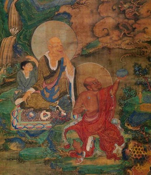 跋罗堕尊者、伽伐磋尊者（局部），明代，绢本