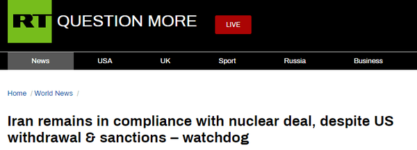 国际原子能机构称美退出伊核协议 伊朗仍在遵守