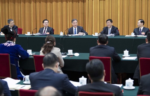 3月5日，中共中央政治局常委、全国政协主席汪洋参加十三届全国人大二次会议四川代表团的审议。新华社记者 李涛 摄