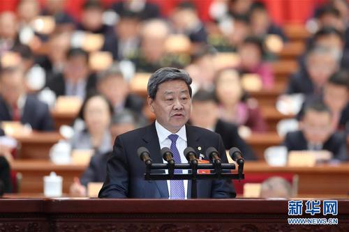 饶子和委员作大会发言。 新华社记者 丁海涛 摄