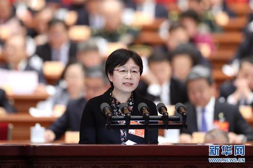 高小玫委员代表民革中央作大会发言。 新华社记者 丁海涛 摄