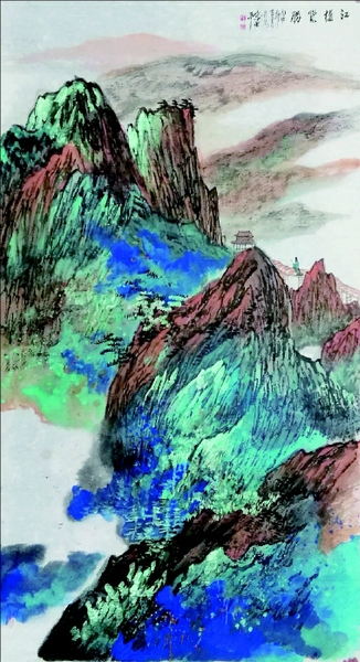 《江楼览胜》中国画    全国人大代表、陕西省美协副主席  宋亚平  作