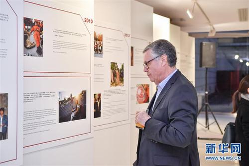 1月8日，一名观众在法国巴黎观看展览。  新华社记者 陈益宸 摄