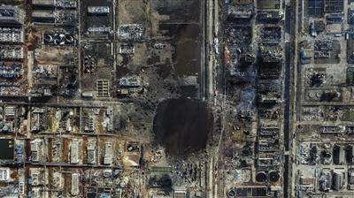 响水化工厂爆炸后，鸟瞰爆炸现场。新京报记者 彭子洋 摄