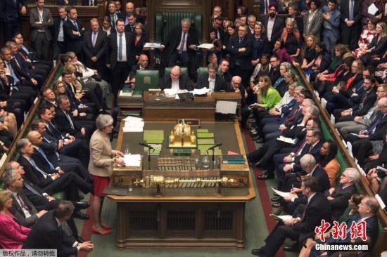 资料图：当地时间3月29日，英国议会第三次否决首相特蕾莎·梅的脱欧协议。