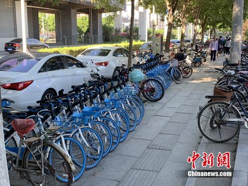 北京某郊区地铁口的共享单车。<a target='_blank' href='http://www.chinanews.com/' >中新网</a> 吴涛 摄