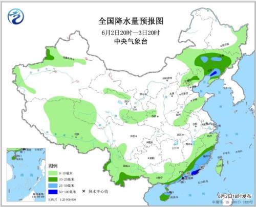 图4 全国降水量预报图(6月2日20时-3日20时)
 点击进入下一页