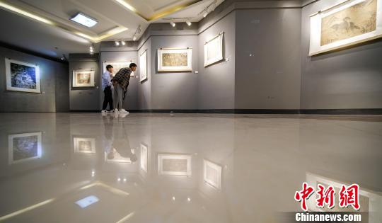 图为拉萨市民观看展览?！『闻罾?摄