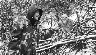     本报记者毛丽萍在神农架国家公园大龙潭金丝猴野外研究基地采访。