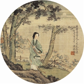 潘振镛《月荫吹箫图》团扇，嘉泰十周年春拍会获价8.63万元