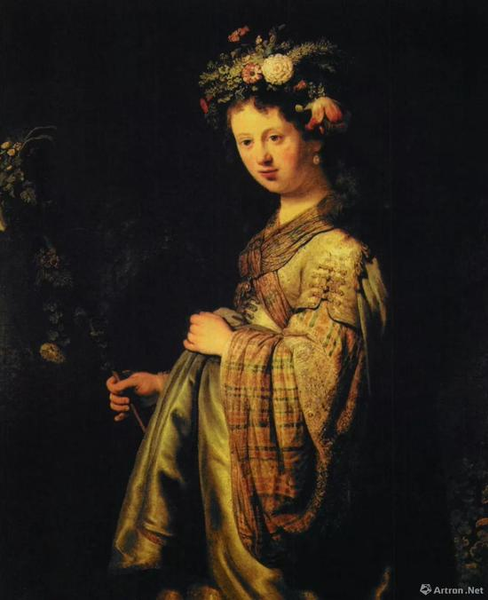 伦勃朗《扮作花神的萨斯基亚》