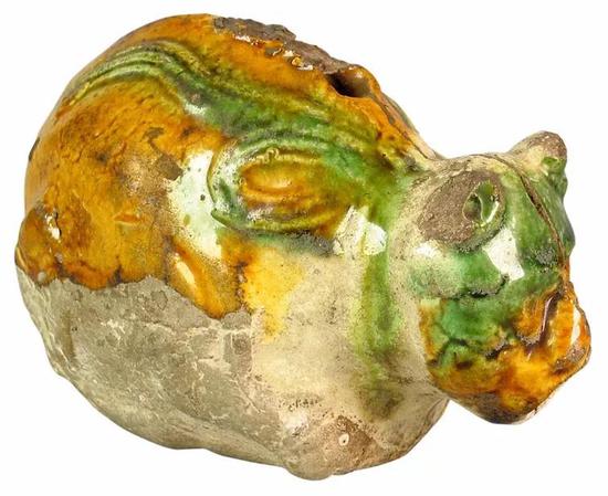 ▌辽三彩龙流带柄壶