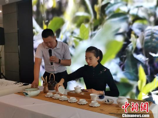 图为，在庆祝新中国成立70周年外国专家座谈会暨驻济外国人才中秋节沙龙观上，茶艺表演者在表演茶艺?！∷锖觇?摄