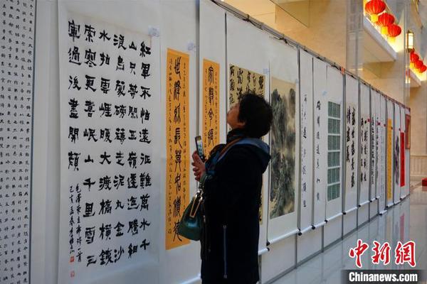 观众在欣赏参展作品?！±顣?摄