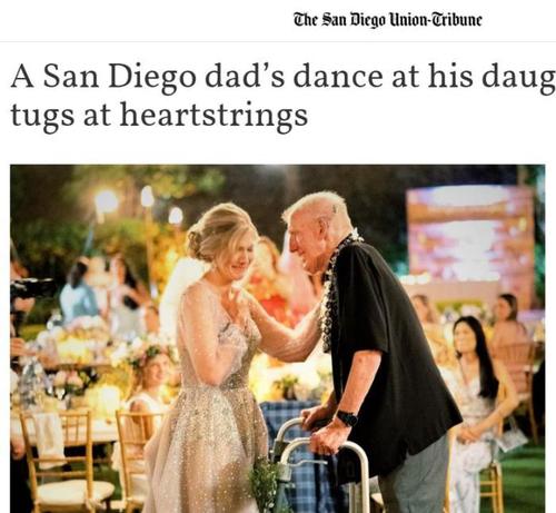 图为沃尔顿和她病重的父亲在婚礼上跳舞。图片来源：外媒网站截图