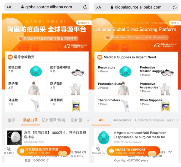 阿里巴巴呼吁全球中小企业共同抗疫，开通“防疫直采全球寻源平台”