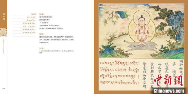 《乾隆的秘籍：清宫藏密瑜伽图典》内文图片高度还原文物色彩，左文右图，文字页除整理原图中的文字外，还做了白话翻译。故宫出版社供图