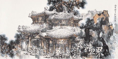 双亭倚翠70x138cm-1986年-何镜涵 双亭倚翠70x138cm-1986年-何镜涵