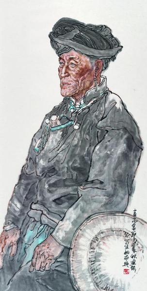 纪连彬  人物写生之一  纸本设色  138×68cm