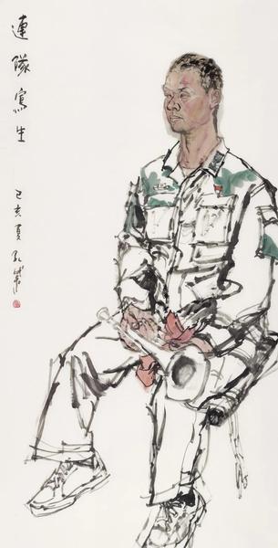 孔紫  连队写生  纸本设色  138×68cm