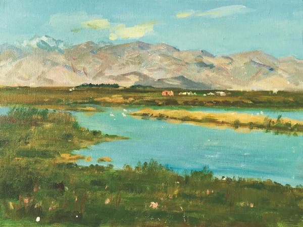 宛少军  远望昆仑  画板丙烯  30×40cm