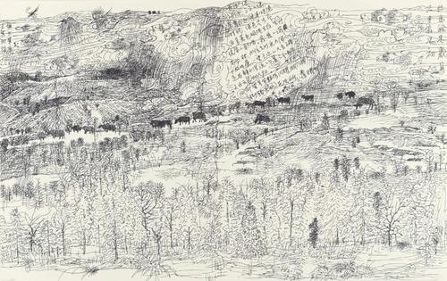 卢禹舜 扶贫脱贫培根铸魂源远流长(之一) 纸本炭笔速写 29×46.5cm 2019年