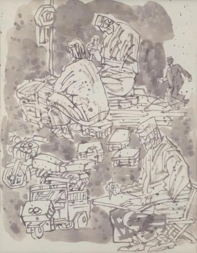 杨晓阳 陕北写生创作系列(之一)水墨 58×45cm 2019 年