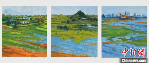 康蕾 黄河新时代系列一、二、三版画。中国国家画院供图