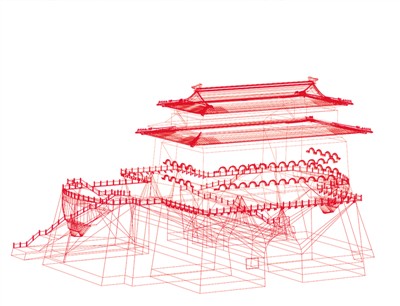 明迁都北京后，北京城较元大都整体南移；明清时期中轴线上的建筑、景观的规模、气势、规整程度均达到了历史最高水准。2(供图：清城睿现数字科技研究院）