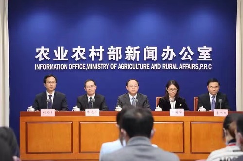 图说：11月4日， 农业农村部举行新闻发布会，介绍今冬明春重要农产品生产保供情况。会上有关负责人介绍说，我国粮食产量丰、库存足，供给完全有保障。