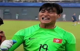 图为大埔足球运动员门将谢家荣在杭运会上 图为大埔足球运动员门将谢家荣在杭运会上