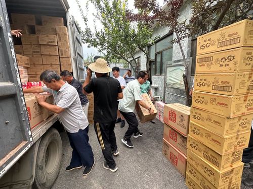 图为民革房山总支送物资到灾区现场。