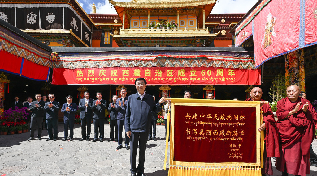 中央代表团在拉萨看望慰问各族干部群众 王沪宁参加活动